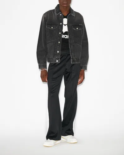 Isabel Marant Jango Logo-embroidered Faded Denim Jacket In Black