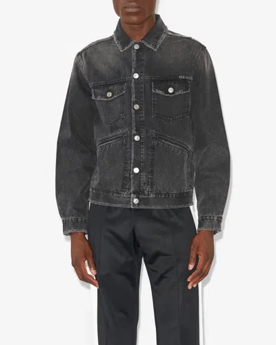 Isabel Marant Jango Logo-embroidered Faded Denim Jacket In Black