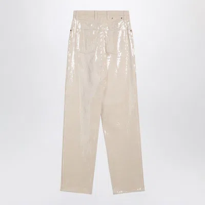 Golden Goose Trousers With Transparent Sequins Écru In Beige
