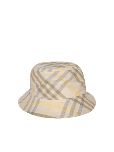 Burberry Beige Check Linen Bucket Hat In Beige
