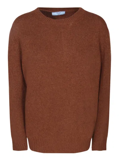 Prada Triangle-logo Sweater In Brown