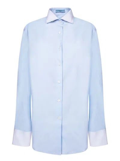Prada Logo-embroidered Button-up Shirt In Blue