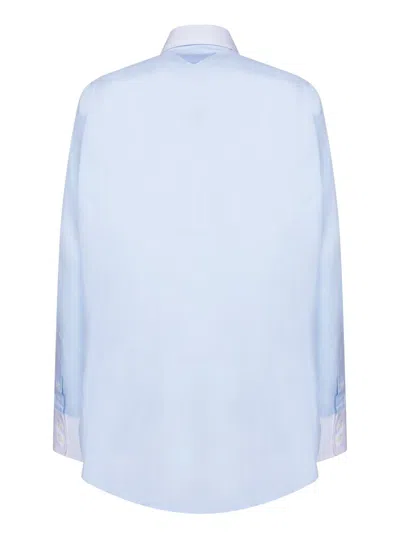 Prada Logo-embroidered Button-up Shirt In Blue