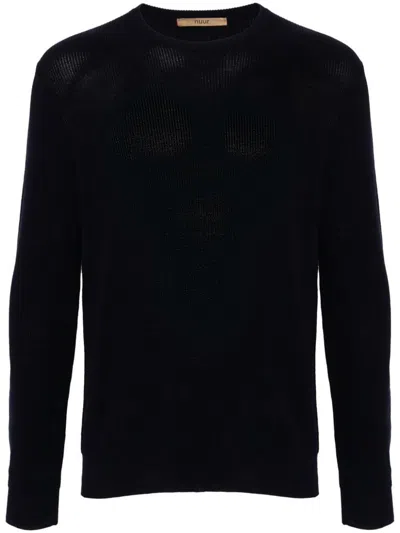 Roberto Collina Black Crew Neck Wool Sweater In Blue