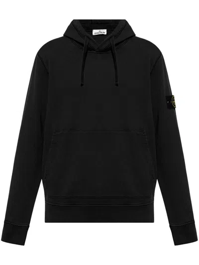 Stone Island Grey Hoodie With Removable Compass Logo Applied On The Sleeve In Cotton Man In Black
