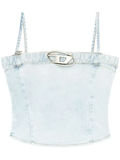 Diesel Denim Cotton Cropped Top Belt In Denim