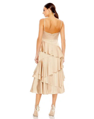 Mac Duggal Charmeuse Ruffle Tiered Spaghetti Strap Dress In Nude