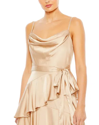 Mac Duggal Charmeuse Ruffle Tiered Spaghetti Strap Dress In Nude
