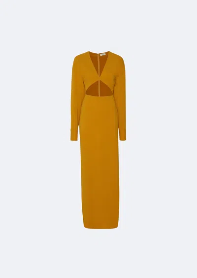 Lapointe Crepe Deep V Cut-out Dress In Mustard