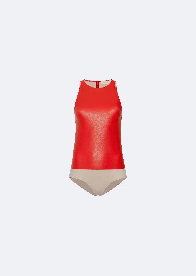 Lapointe Faux Leather Bodysuit In Poppy