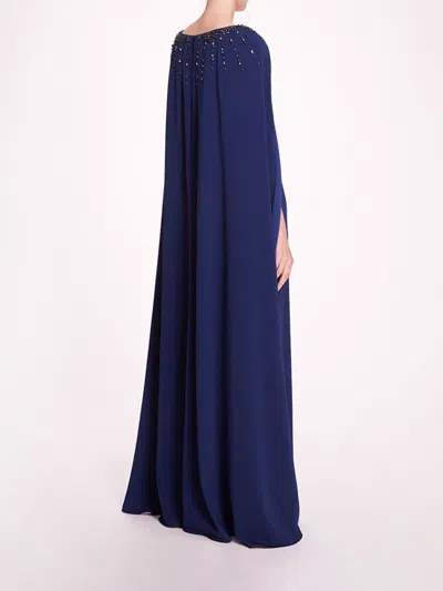Marchesa Embellished Cape Gown In Navy