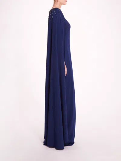 Marchesa Embellished Cape Gown In Navy