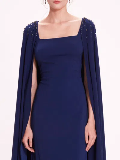 Marchesa Embellished Cape Gown In Navy
