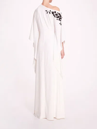 Marchesa Embroidered Draped Kaftan In White