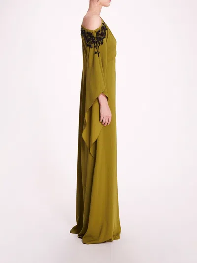 Shop Marchesa Embroidered Draped Kaftan In Olive