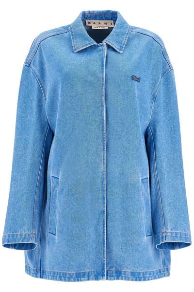 Shop Marni Oversized Organic Denim Jacket In Blue