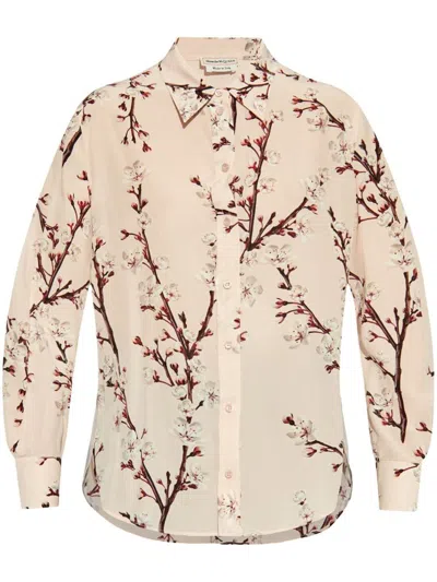 Shop Alexander Mcqueen Cherry Blossom Shirt Clothing In Nude & Neutrals