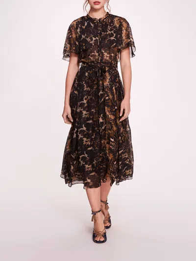 Marchesa Monarch Midi Dress In Black Multi
