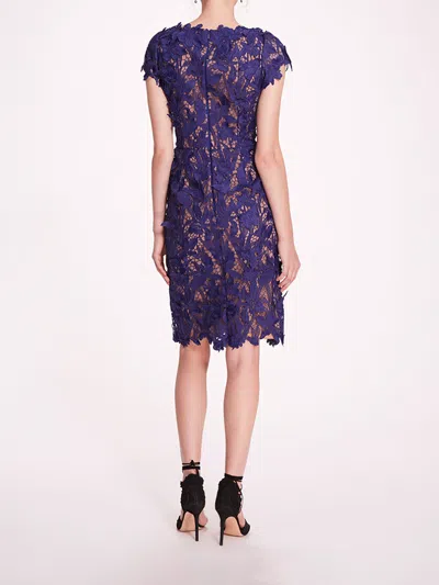 Shop Marchesa Organic Lace Mini Dress In Navy