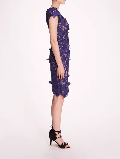 Shop Marchesa Organic Lace Mini Dress In Navy