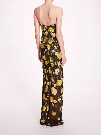 Marchesa Roses Tulle Gown In Yellow Black