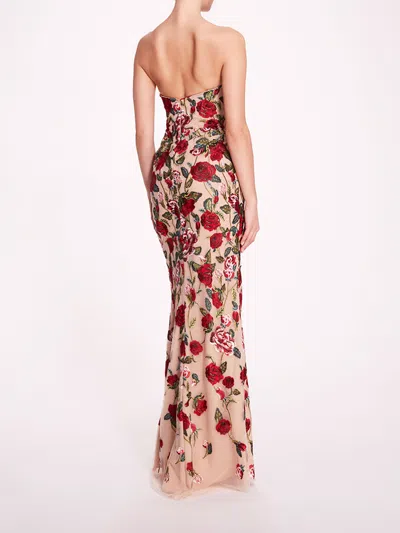 Shop Marchesa Roses Tulle Gown In Red Nude