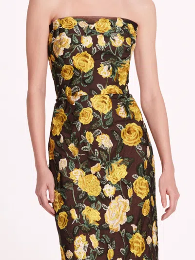 Marchesa Roses Tulle Gown In Yellow Black