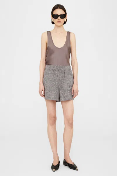 Anine Bing Womens Brown Plaid Kam Elasticated-waist Linen Shorts In Brown
