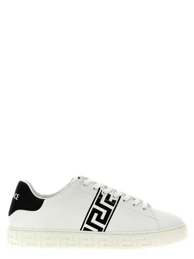 Versace White White Black Greca Embroidered Sneakers