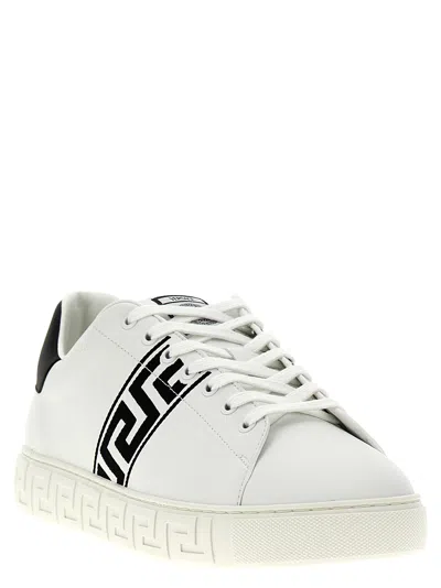 Versace White White Black Greca Embroidered Sneakers