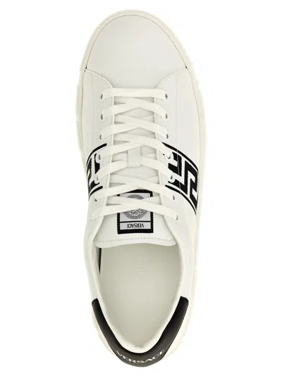 Versace White White Black Greca Embroidered Sneakers