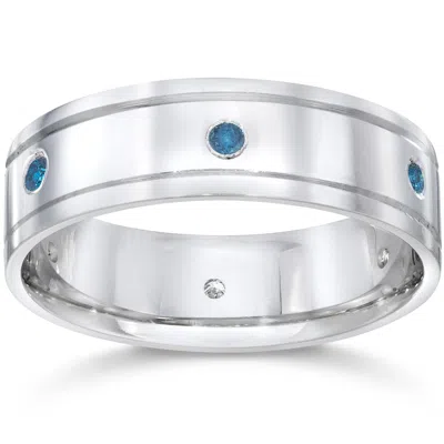 Pompeii3 Mens 1/4ct Blue Diamond 14k White Gold Wedding Band In Multi