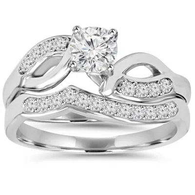 Pompeii3 3/4ct Diamond Engagement Wedding Ring Set 10k White Gold In Multi