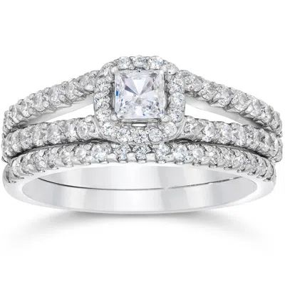 Pompeii3 1 Carat Princess Cut Diamond Halo Engagement Wedding Ring Set White Gold In Multi