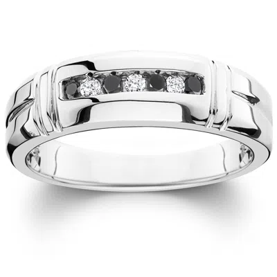 Pompeii3 1/3ct Black & White Diamond Mens Wedding Ring 10k White Gold In Multi
