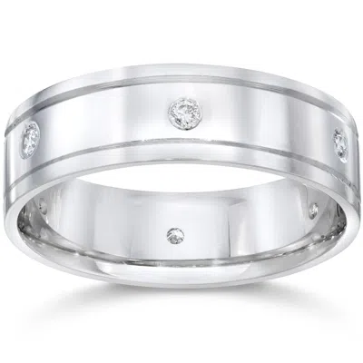 Pompeii3 Mens 14k White Gold Polished Diamond Wedding Band Ring In Multi