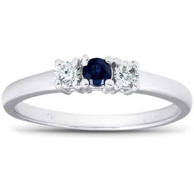 Pompeii3 1/4ct 3 Stone Blue Sapphire Diamond Ring 14k White Gold In Multi