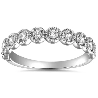 Pompeii3 1/2ct Diamond Ring Vintage Beaded Womens Wedding Band Antique 14k Wg In Multi