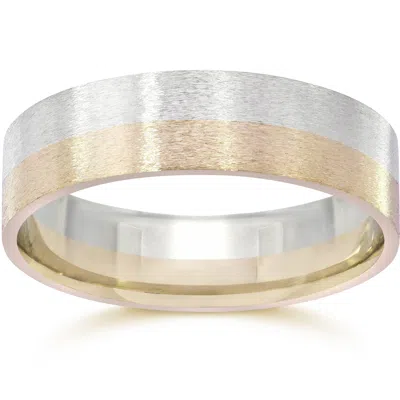 Pompeii3 Brushed Two Tone Flat Wedding Band 14k Gold In Multi