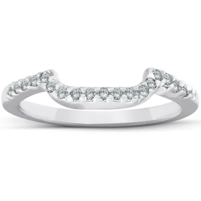 Pompeii3 1/6ct Curved Notched Diamond Wedding Ring 14k White Gold In Multi