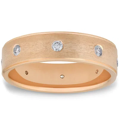 Pompeii3 Mens Yellow 14k Yellow Gold Brushed Diamond Wedding Band In Multi