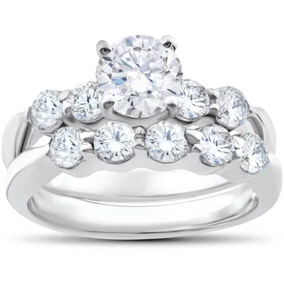 Pompeii3 2 1/4 Ct Real Diamond Engagement Solitaire Ring & Matching Wedding Band 14k Gold In Multi