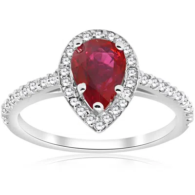 Pompeii3 1 1/2ct Pear Shape Ruby & Diamond Halo Ring 14k White Gold In Multi
