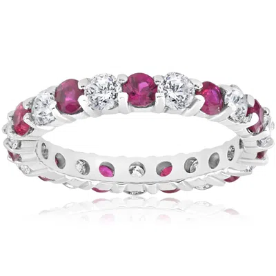 Pompeii3 2 Ct Ruby & Diamond Eternity Ring 14k White Gold Womens Stackable Wedding Band In Multi
