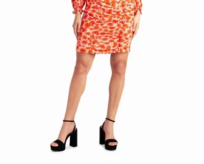 Nicole Miller Ivy Chiffon Ruched Square Neck Dress In Camellia Rose Floral In Multi