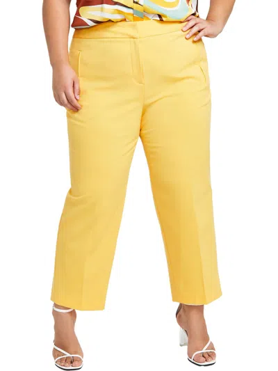 Bar Iii Plus Womens Bi-r Polyester Straight Leg Pants In Yellow