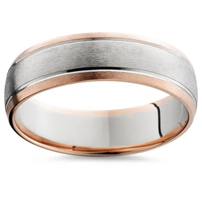 Pompeii3 14k Rose & White Gold Two Tone Mens Wedding Band In Multi