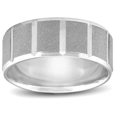 Pompeii3 Satin 8mm Mens Comfort Fit Wedding Band 10k White Gold In Multi