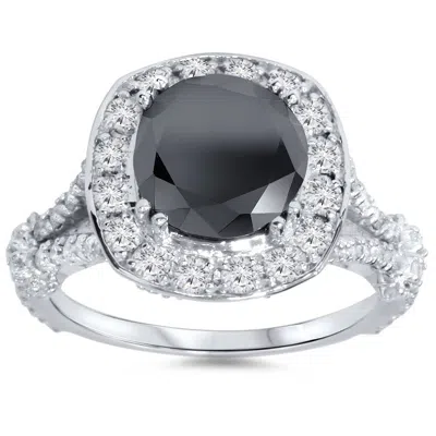 Pompeii3 4ct Black Treated Diamond Cushion Vintage Engagement Ring 14k White Gold In Multi