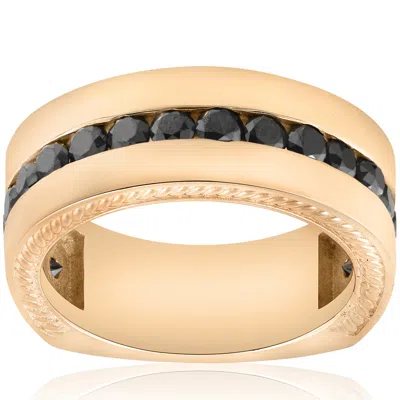 Pompeii3 2 5/8ct Black Diamond Vintage Mens Ring 10k Yellow Gold 9mm Wide In Multi